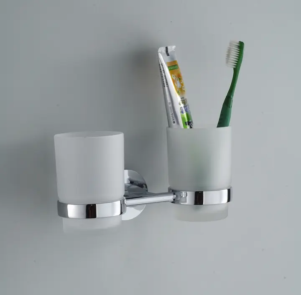 Double cup toothpaste toothbrush holder