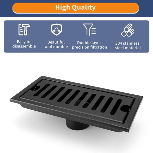 200mm Black stripes shower floor drain