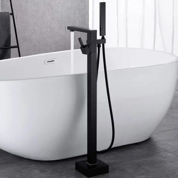 Black Square floor mount freestanding bath mixer - Image 2