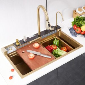 Golden Smart Multifunctional Sink 304 Stainless Steel With Integrated Faucet, 75*45cm luxury kitchen sink