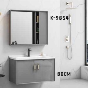 WK 9854 Grey wall-hung Cabinet Basin