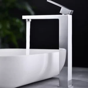 Brushed Nickel Long square Basin Mixer Taps