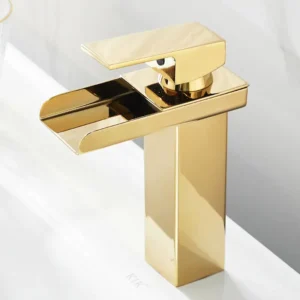 Half-cut Waterfall Basin Mixer Gold