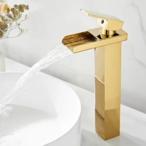 Half-cut Waterfall Long  Basin Mixer Gold