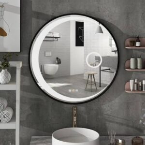 Arc black frame round led mirror
