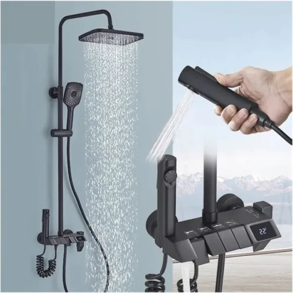 BS-SS024 Black digital piano button control shower set