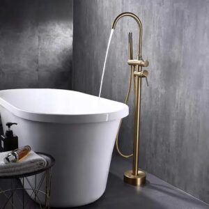 Golden round floor mount freestanding bath mixer