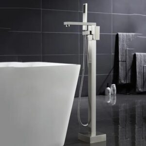 Brushed Nickel square floor mount shower mixer