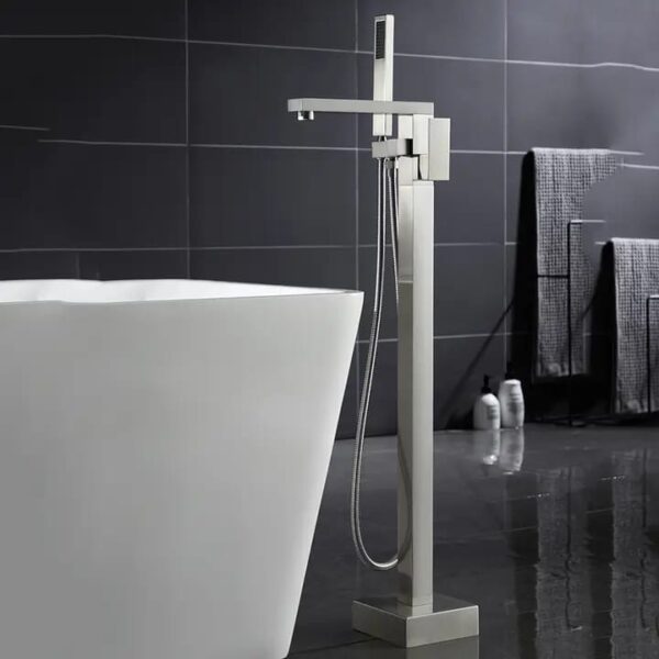 Brushed Nickel square floor mount shower mixer