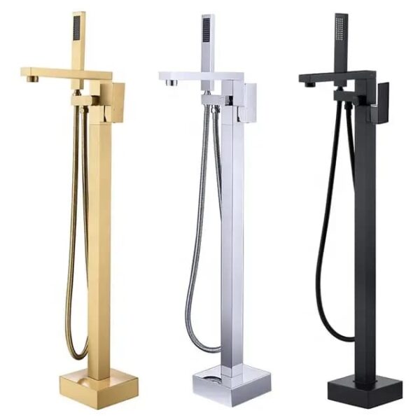 Brushed Nickel square floor mount shower mixer - Image 2