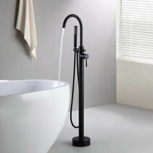 Black round floor mount freestanding bath mixer