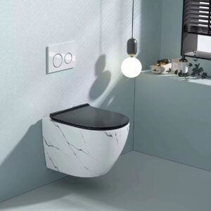 White marble wall-hung concealed toilet