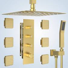 Golden overhead concealed shower with massage jets