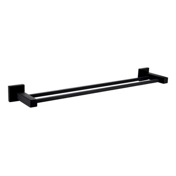 Square base black double towel hanger