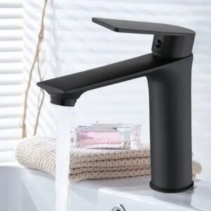 TBM043 Classic Black Flat Lever Bathroom Faucets Basin Mixer Tap