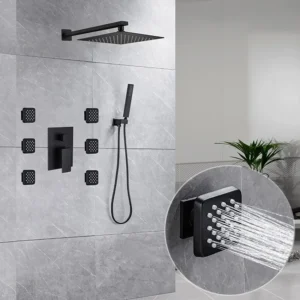 365-SM043 Matte Black concealed shower mixer Shower System Set Spa Massage Jet