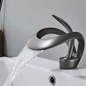 TBM046 Deck Mounted Black Bathroom Faucets Waterfall Basin Mixer Taps
