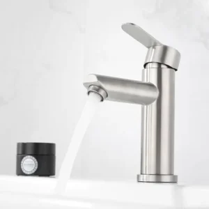 TBM089 SUS304 Brushed Bathroom Faucets Round straight Basin mixer tap