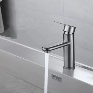 TBM058 Gun-Grey round straight Bathroom faucets Basin Mixer Tap