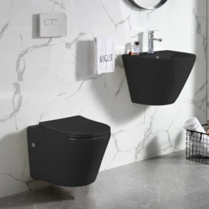 TWC018 Black Round Concealed Toilets sets with wall-hung Basin