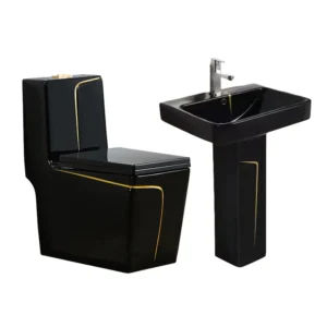 TWC036 Gold on Black Luxury Executive Water Closet Toilet Sets