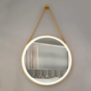 800mm Round Golden Frame Led Mirror With Belt Hanger