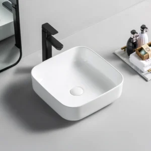 400x400mm White Sharp-Edge Square Countertop Basin