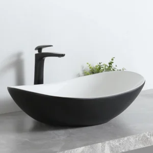 600x380mm White on Black Canoa Countertop Basin