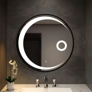 800mm Black Frame Half-Moon Multi-Light Led Mirror