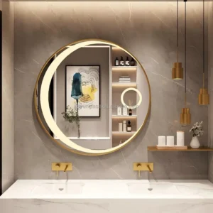 800mm Golden Frame Half-Moon Multi-Light Led Mirror