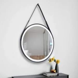 800mm Round Black Frame Led Mirror With Belt Hanger